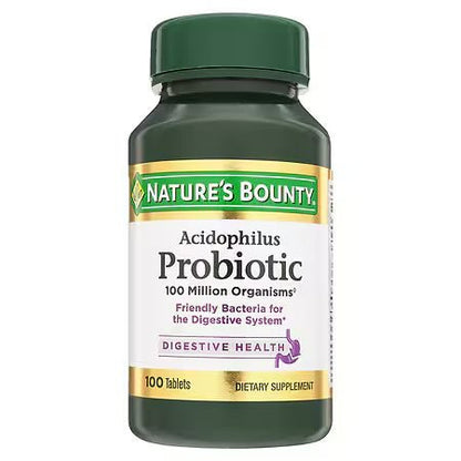 Nature's Bounty Acidophilus Probiotics | Daily Probiotic Supplement | Supports Digestive Health | 100 Tablets Exp 04/2025 - Ome's Beauty Mart