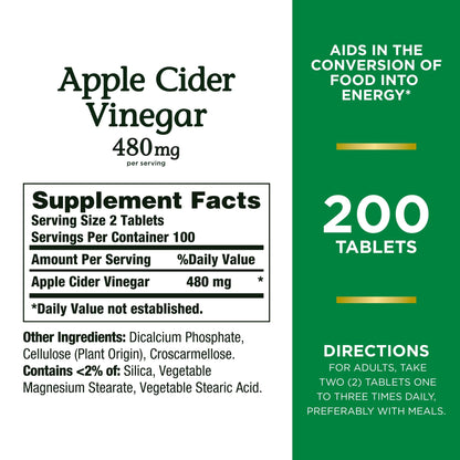 Nature's Bounty Apple Cider Vinegar 480mg | 200 Tablets Exp 04/2025 - Ome's Beauty Mart