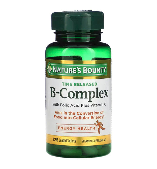 Nature’s Bounty B - Complex with Folic Acid and Vitamin C | Time Released | 125 Coated Tablets Exp 12/2025 - Ome's Beauty Mart