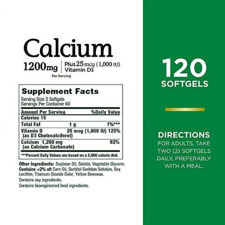 Nature's Bounty Calcium 1200mg plus Vitamin D3 25mcg (1000iu) | Supports Bone Health | 120 Rapid Release Softgels Exp 07/2025 - Ome's Beauty Mart