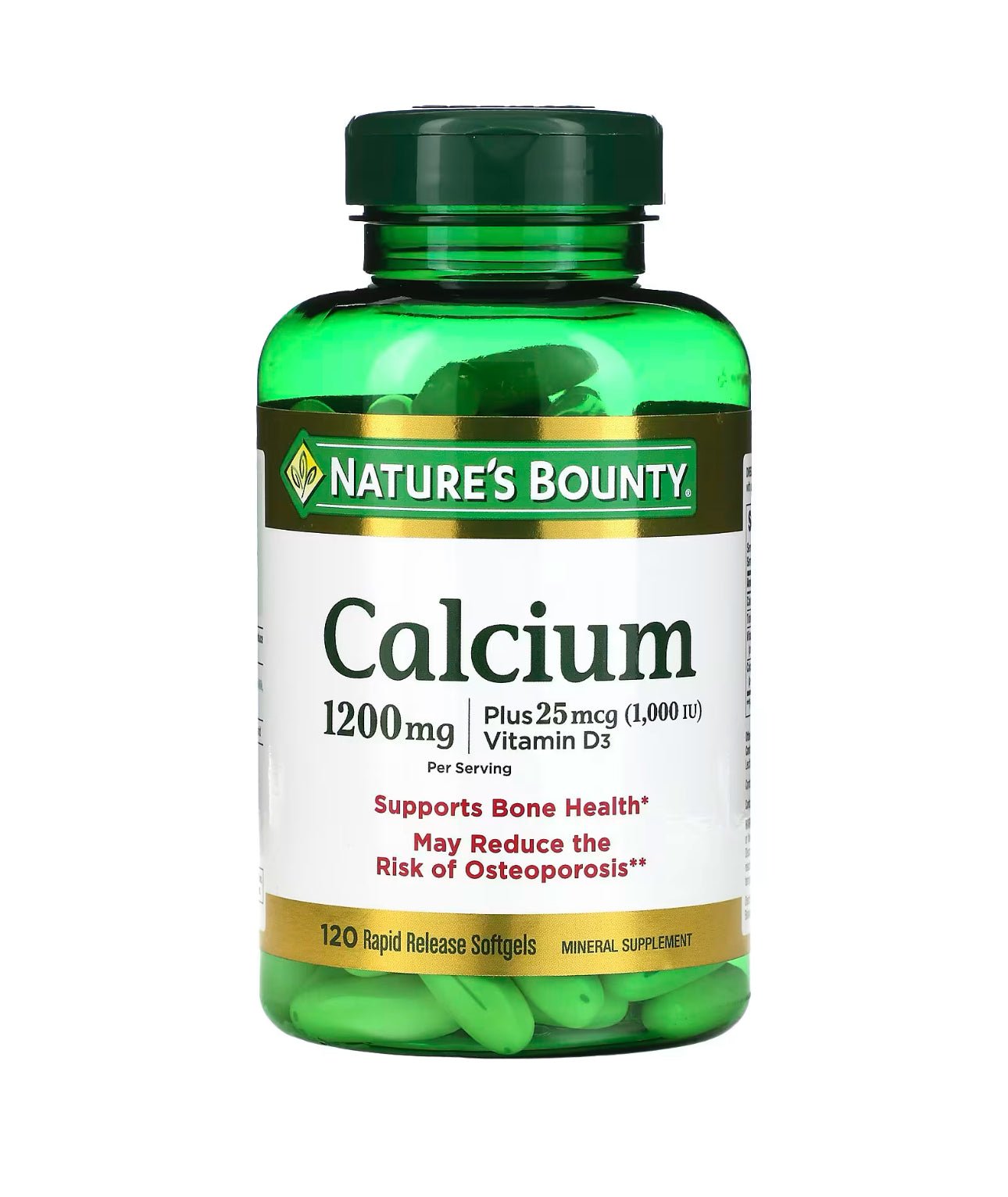 Nature's Bounty Calcium 1200mg plus Vitamin D3 25mcg (1000iu) | Supports Bone Health | 120 Rapid Release Softgels Exp 07/2025 - Ome's Beauty Mart