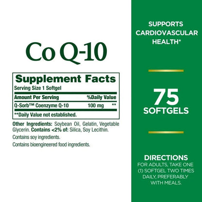 Nature's Bounty CoQ - 10 100mg | Enhanced Absorption | Supports Heart Health & Healthy Aging | 75 Rapid Release Softgels Exp 04/2026 - Ome's Beauty Mart