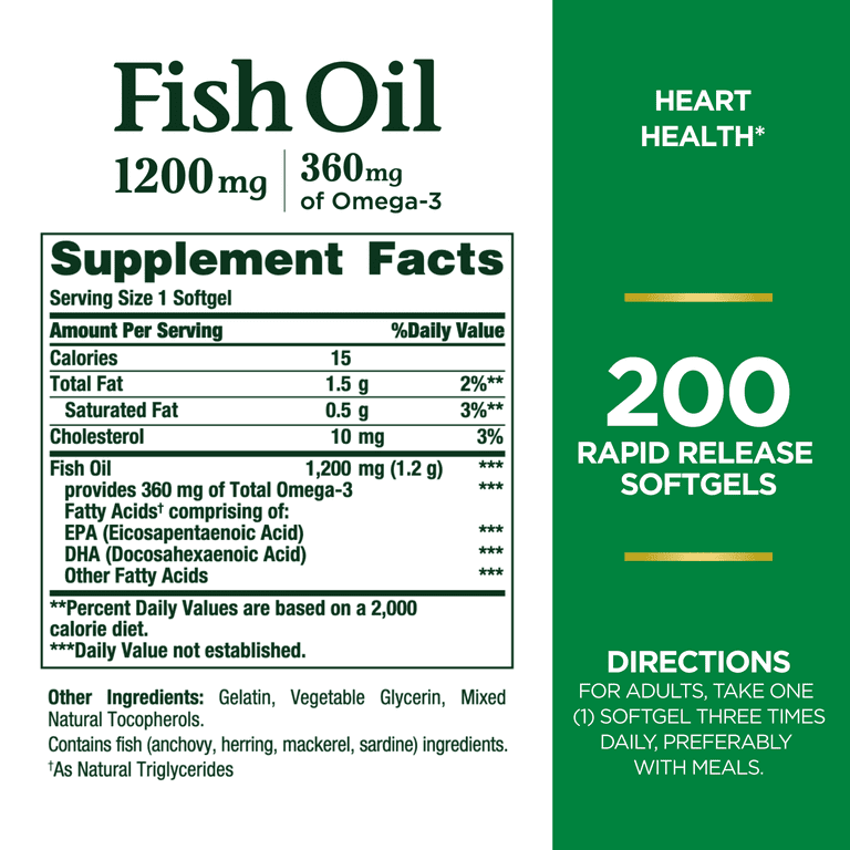 Nature's Bounty Fish Oil 1200 mg | Supports Heart Health | 360 mg Omega-3 | 200 Rapid Release Softgels Exp 10/2025 - Ome's Beauty Mart