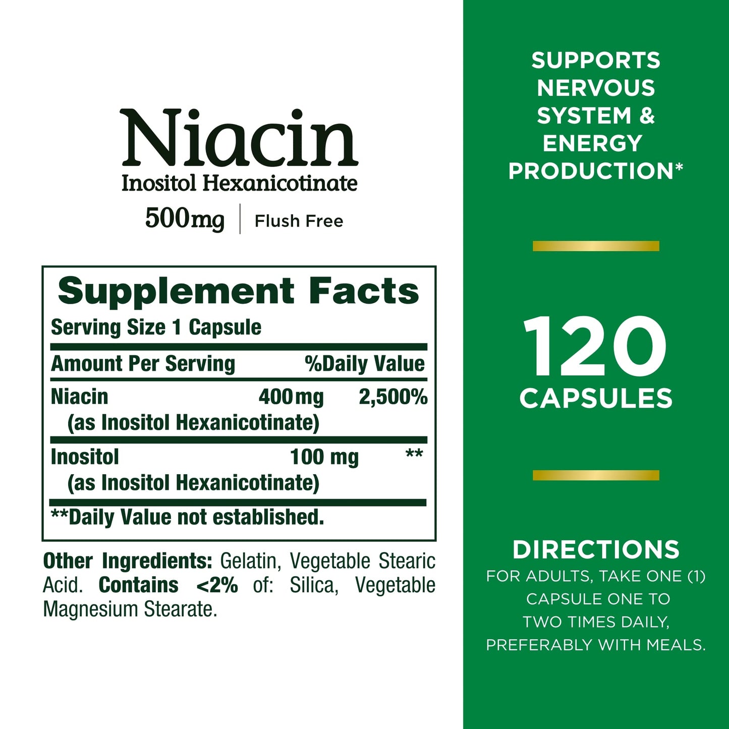 Nature’s Bounty Flush - Free Niacin 500mg (Vitamin B3)| Supports Nervous System & Energy Production | For Energy Metabolism | 120 Capsules Exp 04/2026 - Ome's Beauty Mart