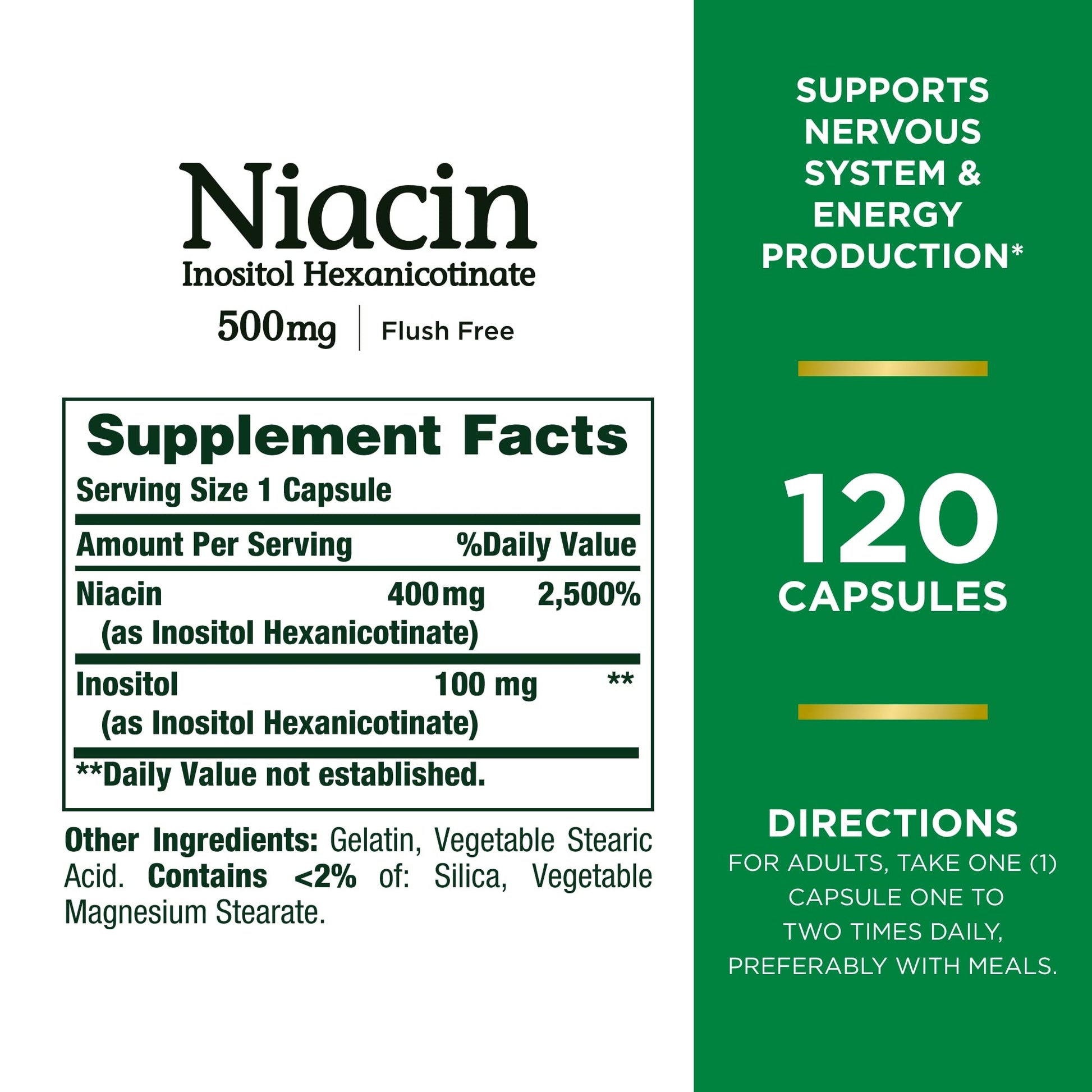 Nature’s Bounty Flush - Free Niacin 500mg (Vitamin B3)| Supports Nervous System & Energy Production | For Energy Metabolism | 120 Capsules Exp 04/2026 - Ome's Beauty Mart