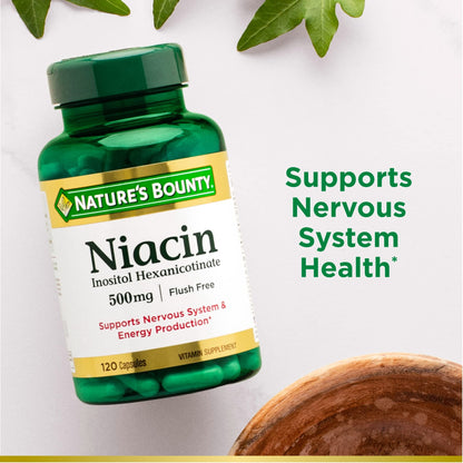 Nature’s Bounty Flush - Free Niacin 500mg (Vitamin B3)| Supports Nervous System & Energy Production | For Energy Metabolism | 120 Capsules Exp 04/2026 - Ome's Beauty Mart