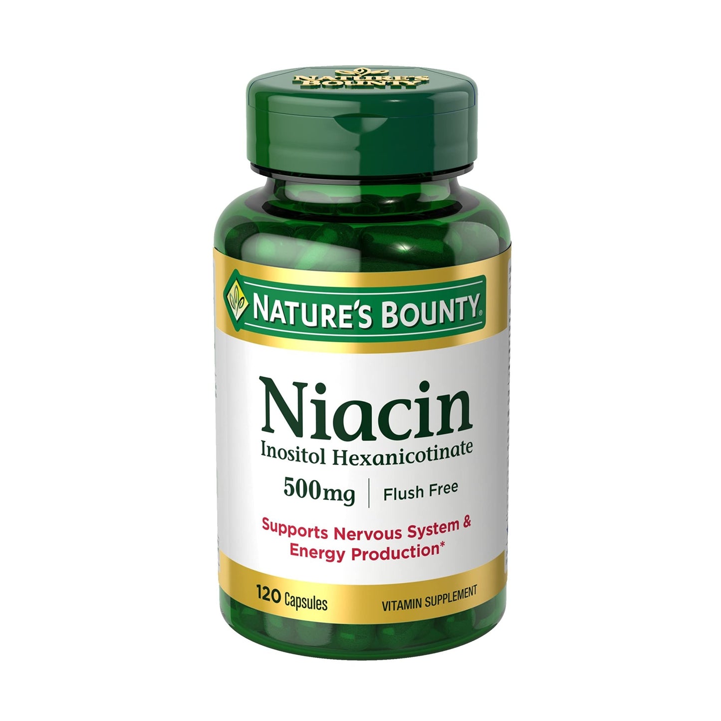 Nature’s Bounty Flush - Free Niacin 500mg (Vitamin B3)| Supports Nervous System & Energy Production | For Energy Metabolism | 120 Capsules Exp 04/2026 - Ome's Beauty Mart