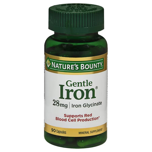 Nature’s Bounty Gentle Iron 28mg | Iron Glycinate with Folic acid 400mcg, Vitamin B12 & Vitamin C | Supports Red Blood Cell Production | 90 Capsules Exp 07/2026 - Ome's Beauty Mart