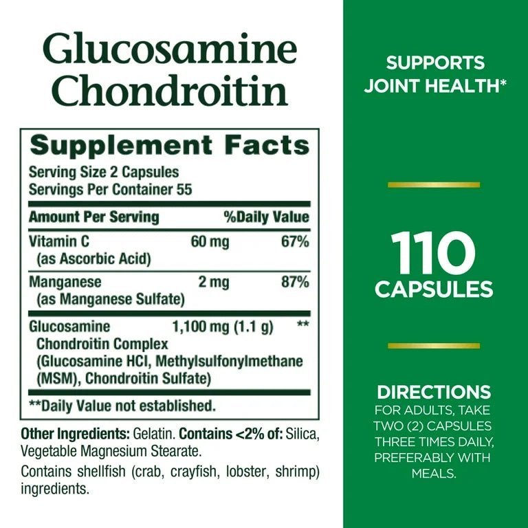 Nature's Bounty Glucosamine Chondroitin Complex | With Vitamin C, MSM & Manganese | Supports Joint Health | 110 Capsules Exp 02/2025 - Ome's Beauty Mart