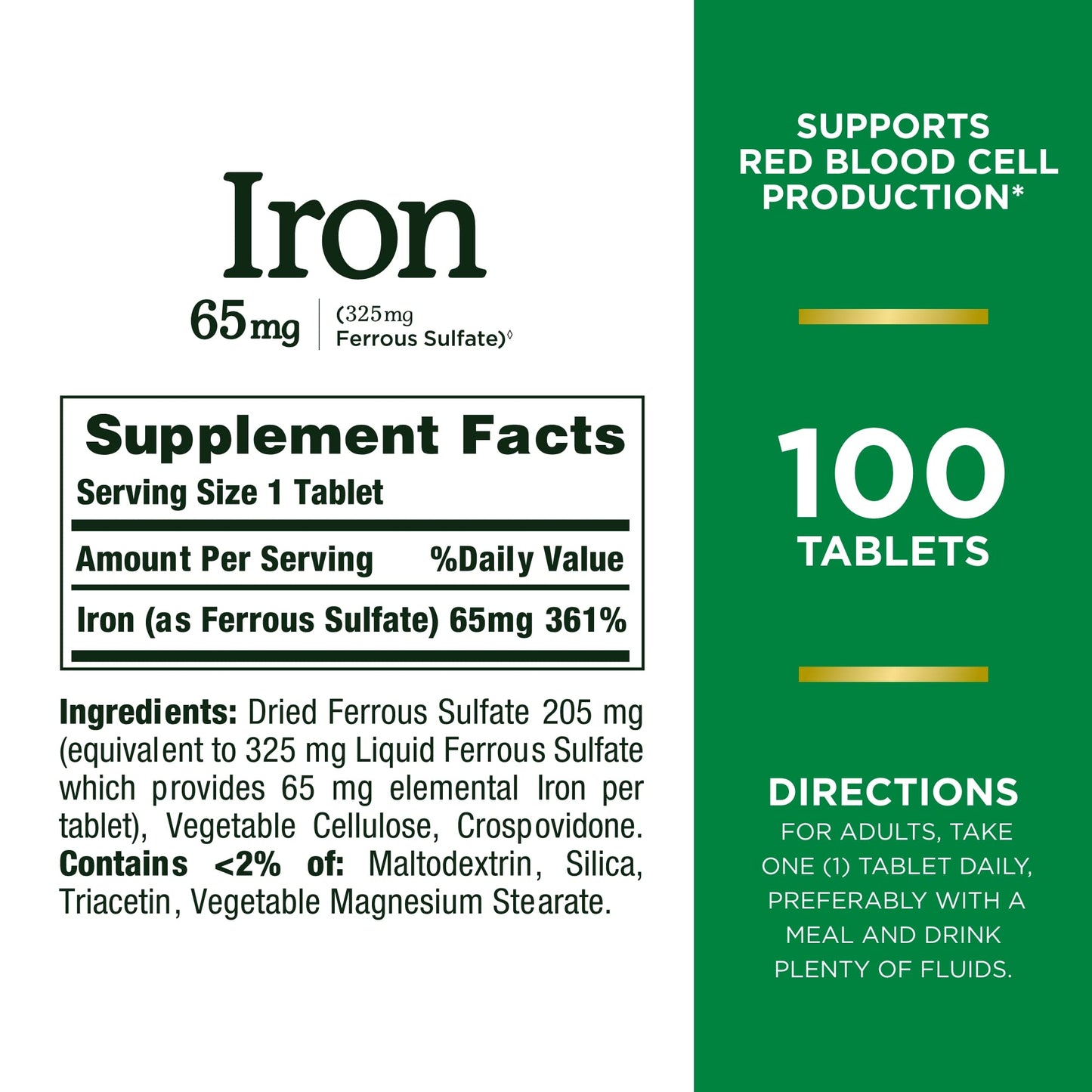 Nature’s Bounty Iron 65mg 100 Tablets Exp 06/2027 - Ome's Beauty Mart