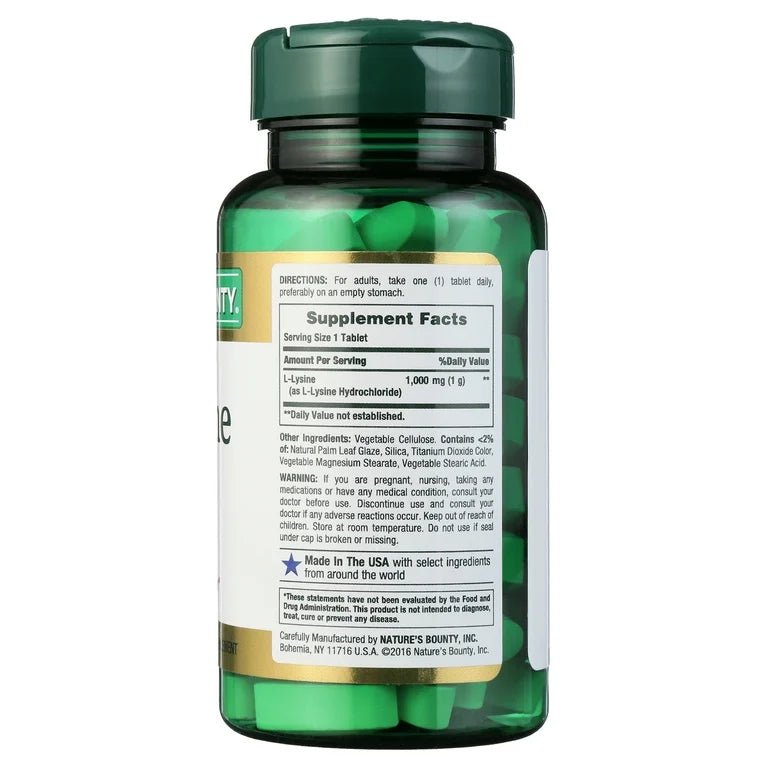 Nature's Bounty L - Lysine 1000mg | Supports Immune Function | Healthy Skin and Lips | 60 Coated Tablets Exp 10/2026 - Ome's Beauty Mart