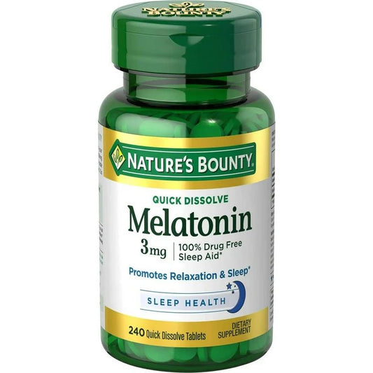 Nature’s Bounty Melatonin 3mg | 100% Drug Free Sleep Aid | Promotes Calm Sleep and Relaxation | 240 Quick Dissolve Tablets Exp 12/2025 - Ome's Beauty Mart