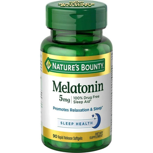 Nature's Bounty Melatonin 5mg | Promotes Relaxation & Sleep | 100% Drug - Free Sleep Aid | 90 Softgels Exp 09/2025 - Ome's Beauty Mart