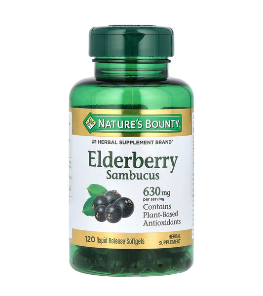 Nature's Bounty Sambucus Elderberry | For Immune Support | 630 mg per Serving | 120 Rapid Release Softgels, Exp 03/2025 - Ome's Beauty Mart