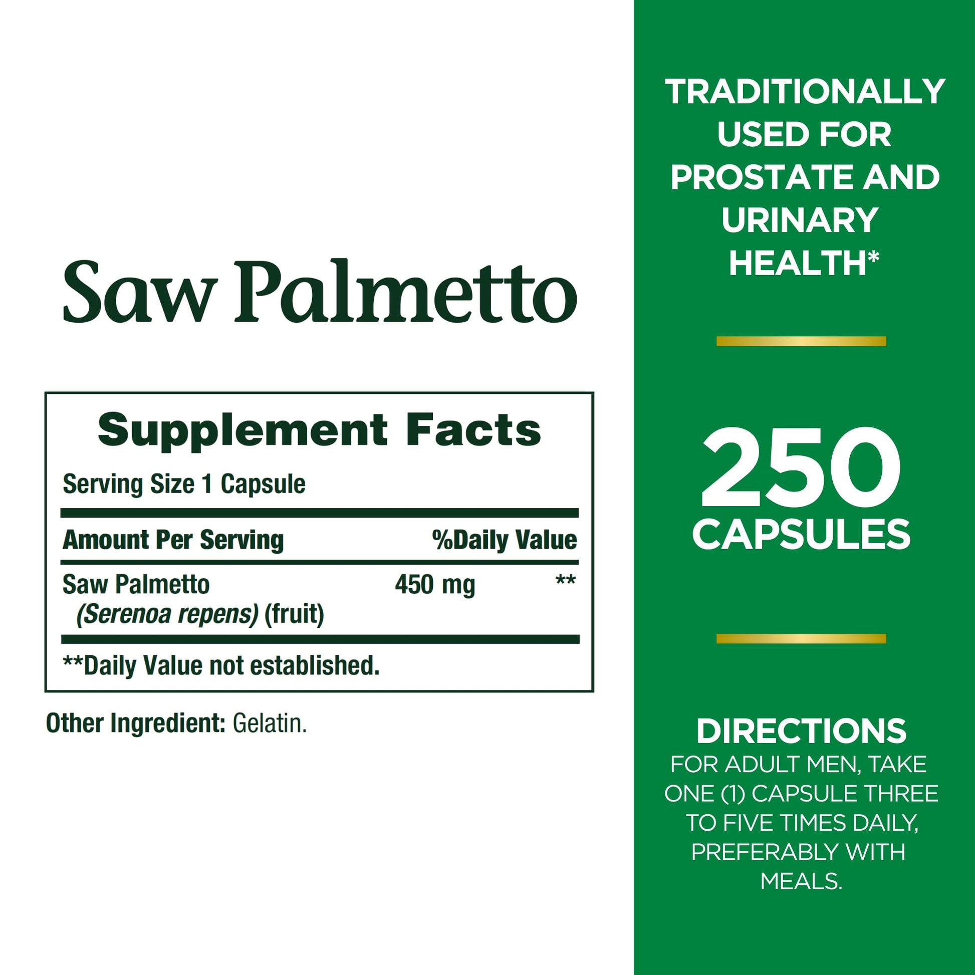 Nature's Bounty Saw Palmetto 450 mg | Prostate and Urinary Health | 250 Capsules Exp 03/2026 - Ome's Beauty Mart