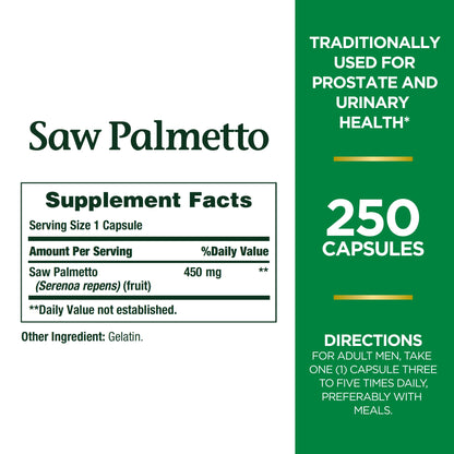 Nature's Bounty Saw Palmetto 450 mg | Prostate and Urinary Health | 250 Capsules Exp 03/2026 - Ome's Beauty Mart