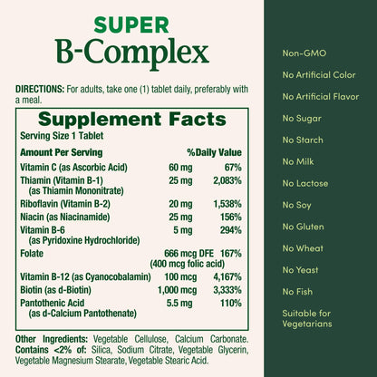 Nature's Bounty Super B Complex with Vitamin C & Folic Acid | Immune & Energy Support | 150 Coated Tablets Exp 10/2026 - Ome's Beauty Mart