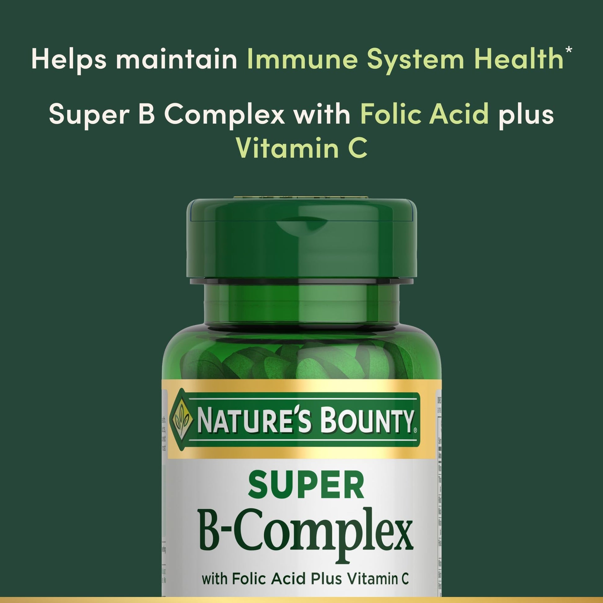 Nature's Bounty Super B Complex with Vitamin C & Folic Acid | Immune & Energy Support | 150 Coated Tablets Exp 10/2026 - Ome's Beauty Mart