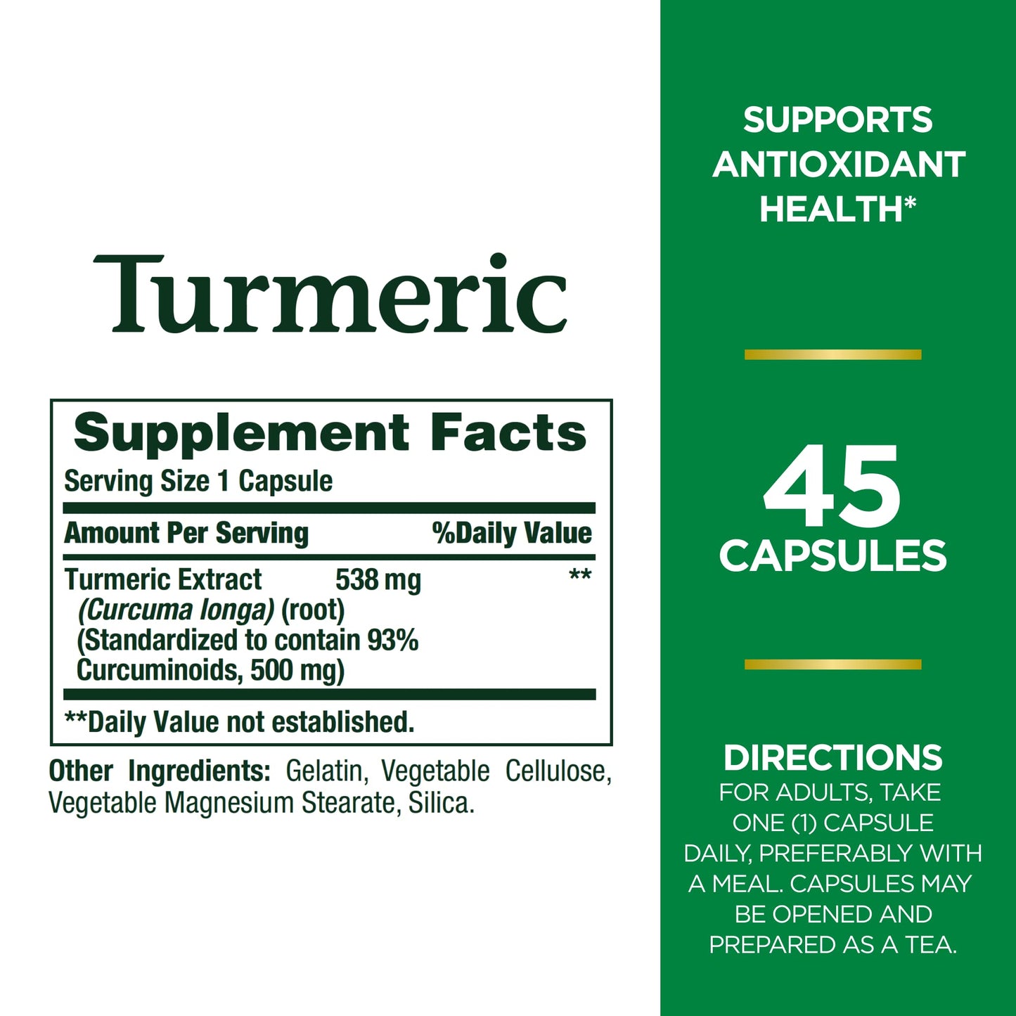 Nature's Bounty Turmeric 538mg Turmeric Curcumin | Antioxidant Support | 45 Capsules Exp 02/2025 - Ome's Beauty Mart