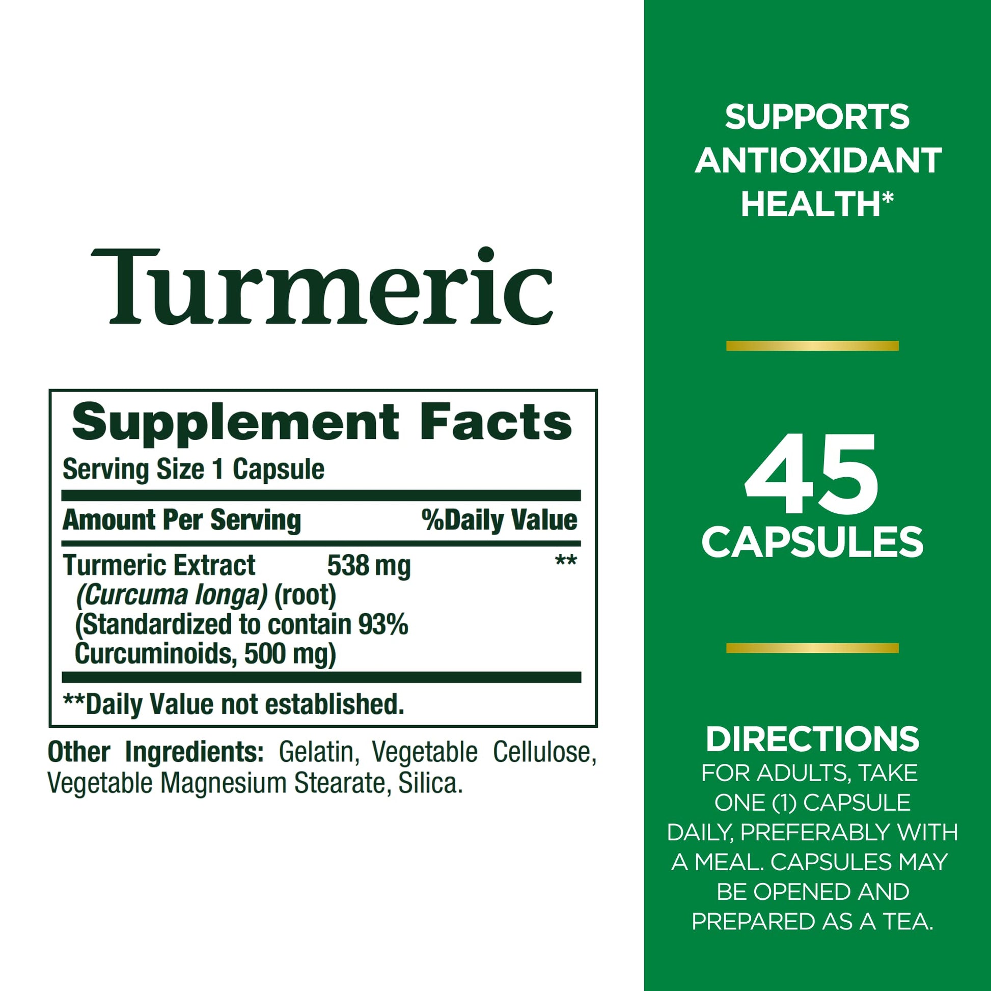 Nature's Bounty Turmeric 538mg Turmeric Curcumin | Antioxidant Support | 45 Capsules Exp 07/2025 - Ome's Beauty Mart