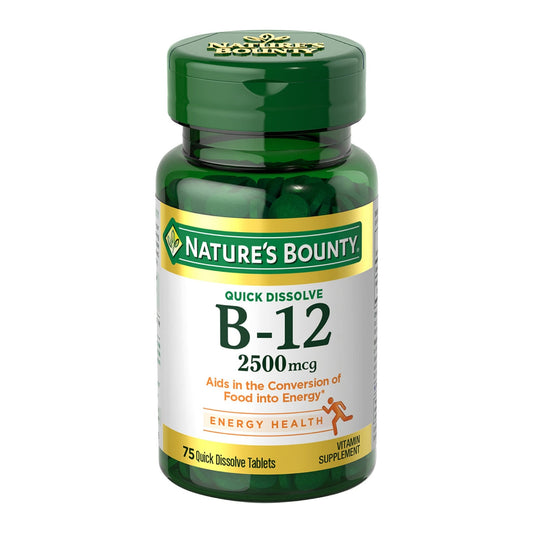 Nature's Bounty Vitamin B12 2500 mcg | Cellular Energy Support | For Energy Metabolism | Supports Heart & Nervous System Health | 75 Quick Dissolve Tablets Exp 09/2025 - Ome's Beauty Mart