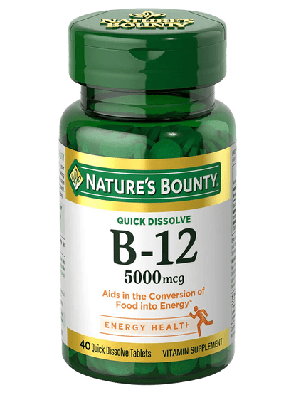 Nature's Bounty Vitamin B12 5000mcg | Supports Energy Metabolism and Nervous System Health | 40 Quick Dissolve Tablets Exp 05/2025 - Ome's Beauty Mart