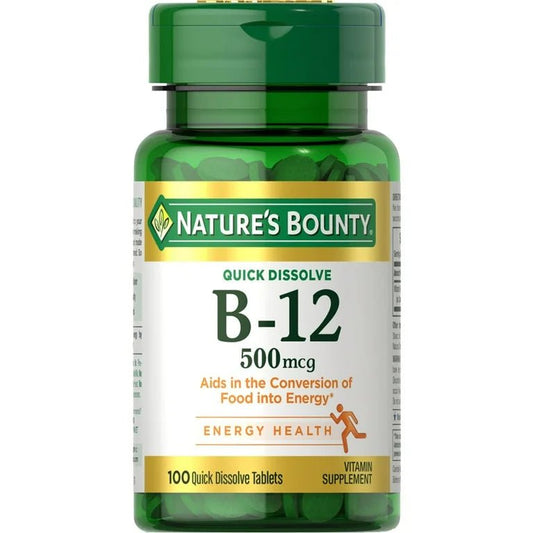 Nature's Bounty Vitamin B12 500mcg (Cyanocobalamin) | Supports Energy Production | Cherry Flavor, 100 Quick Dissolve Tablets Exp 05/2025 - Ome's Beauty Mart