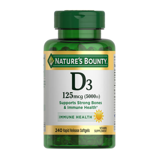 Nature's Bounty Vitamin D3 125 mcg (5000iu) | Immune Support | 240 Rapid Release Softgels Exp 09/2025 - Ome's Beauty Mart