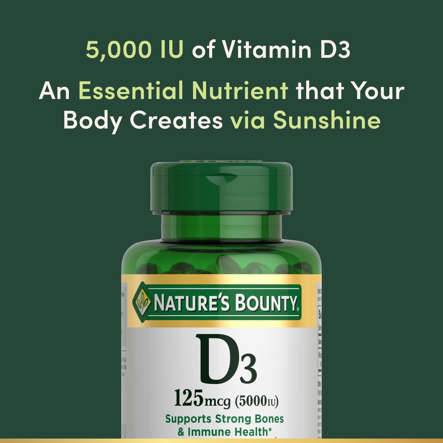 Nature's Bounty Vitamin D3 125 mcg (5000iu) | Immune Support | 240 Rapid Release Softgels Exp 11/2024 - Ome's Beauty Mart