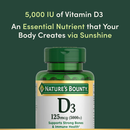 Nature's Bounty Vitamin D3 125 mcg (5000iu) | Immune Support | 240 Rapid Release Softgels Exp 11/2024 - Ome's Beauty Mart
