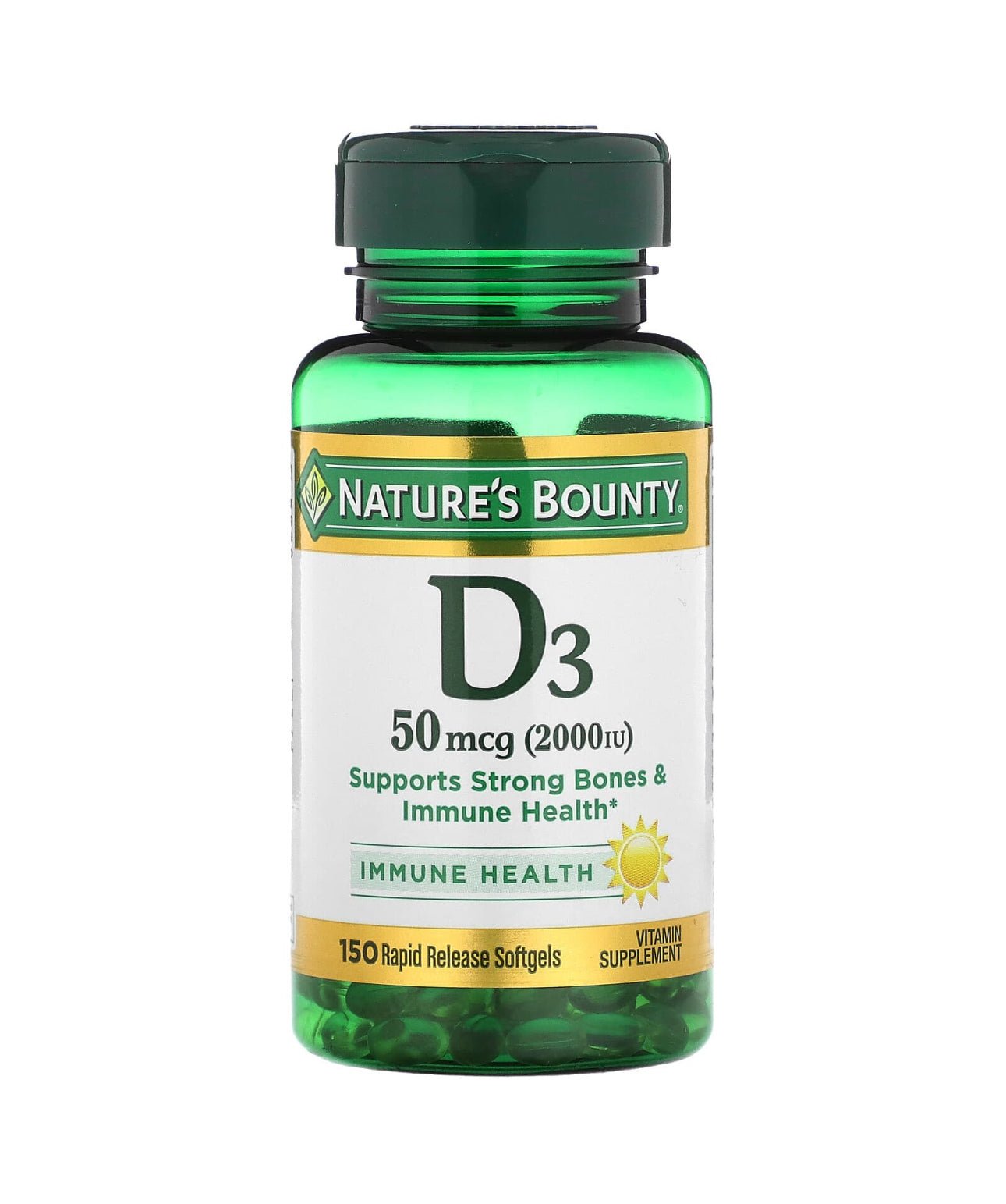 Nature's Bounty Vitamin D3 50mcg, 2000IU | Hormonal and Immune Support | 150 Rapid Release Softgels Exp 12/2024 - Ome's Beauty Mart