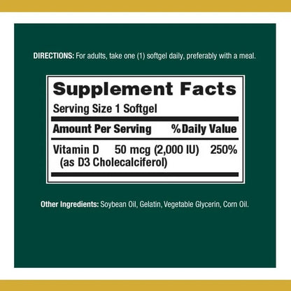 Nature's Bounty Vitamin D3 50mcg, 2000IU | Hormonal and Immune Support | 150 Rapid Release Softgels Exp 12/2024 - Ome's Beauty Mart