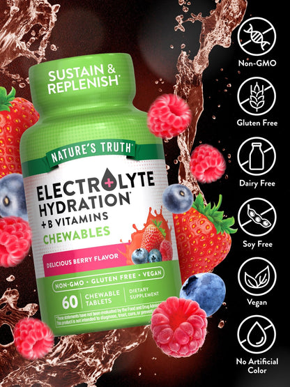 Nature's Truth Electrolyte Hydration + B Vitamins Chewables | Hydration Support | Delicious Berry Flavor 60 Chewable Tablets Exp 10/2026 - Ome's Beauty Mart