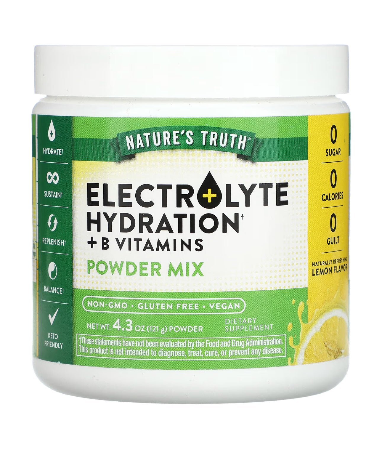 Nature's Truth Electrolytes Powder With B Vitamins | No Sugar | Supplement for Hydration | 35 Servings | Refreshing Lemon Flavor 4.3oz/121g Exp UNCLEAR (batch is 08/2026 - See last picture) - Ome's Beauty Mart