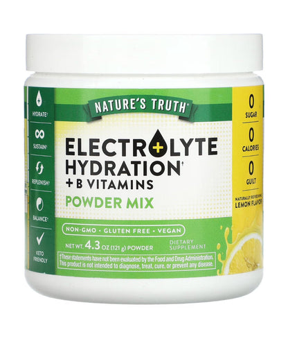 Nature's Truth Electrolytes Powder With B Vitamins | No Sugar | Supplement for Hydration | 35 Servings | Refreshing Lemon Flavor 4.3oz/121g Exp UNCLEAR (batch is 08/2026 - See last picture) - Ome's Beauty Mart