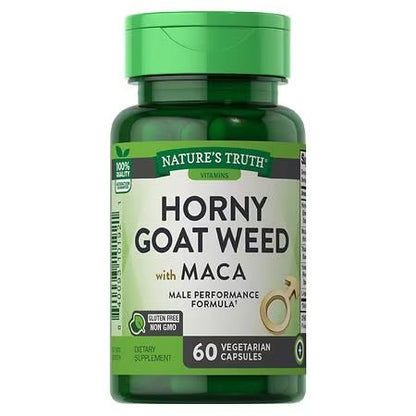 Nature's Truth Horny Goat Weed 500mg with Maca 600mg | Tribulus, Yohimbe Extract and L - Arginine | Male Sexual Performance Formula | 60 Capsules 01/2027 - Ome's Beauty Mart