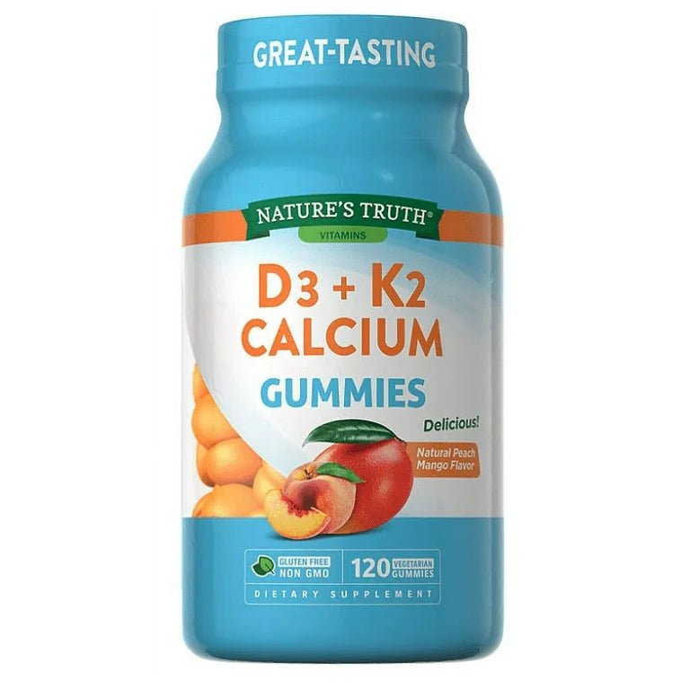 Nature's Truth Vitamin D3 2000iu + K2 200mcg and Calcium 200mg Gummies | Natural Peach Mango 120 Gummies Exp 03/2025 - Ome's Beauty Mart