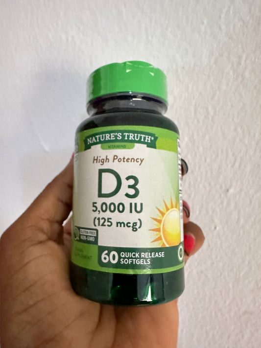 Nature’s Truth Vitamin D3 5000 IU - 125mcg | High Potency Formula | 60 Softgels Exp 10/2026 - Ome's Beauty Mart