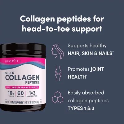 NeoCell Super Collagen Peptides, Unflavored Powder | Collagen Type 1 & 3 | 3 times the small size | 21.2oz (600g) Exp 10/2026 - Ome's Beauty Mart