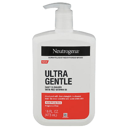 Neutrogena Ultra Gentle Daily Facial Cleanser with Pro - Vitamin B5 for Acne - Prone & Sensitive Skin, Fragrance - Free Hypoallergenic Face Wash, 16oz/473ml - Ome's Beauty Mart