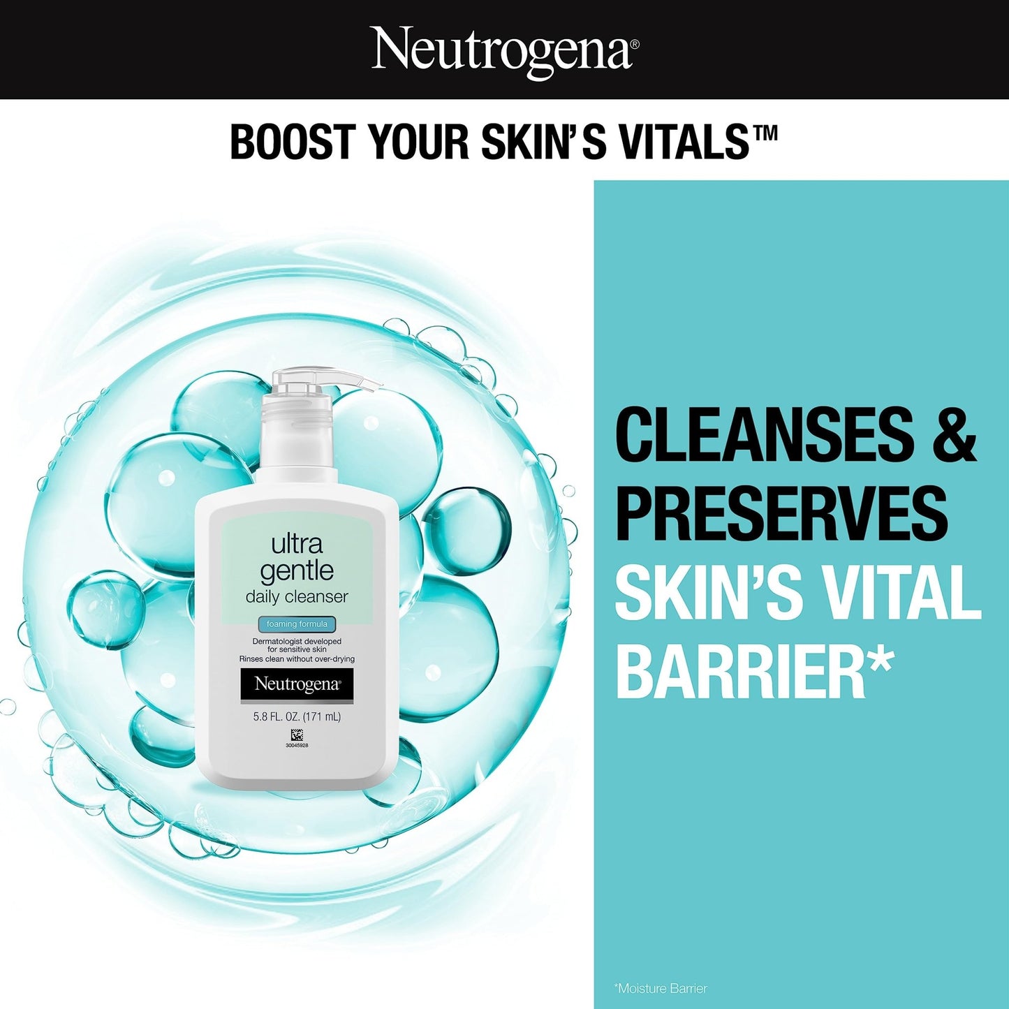 Neutrogena Ultra Gentle Foaming Facial Cleanser, Hydrating Face Wash for Sensitive Skin, 5.8 fl.oz/171ml - Ome's Beauty Mart