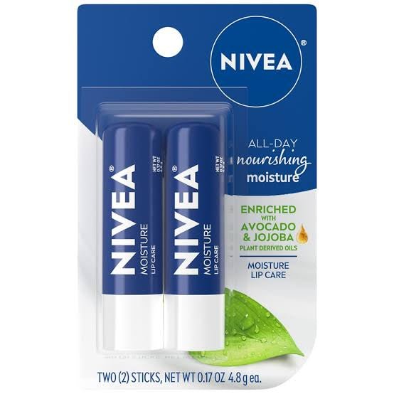 NIVEA Moisture Lip Care, Lip Balm Stick, 0.17 Oz, Pack of 2 - Ome's Beauty Mart