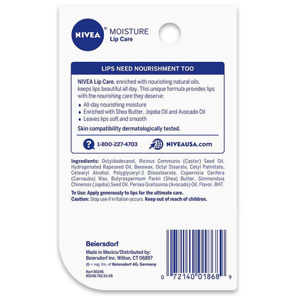 NIVEA Moisture Lip Care, Lip Balm Stick, 0.17 Oz, Pack of 2 - Ome's Beauty Mart