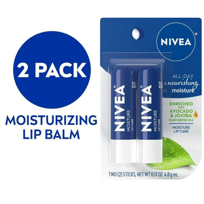 NIVEA Moisture Lip Care, Lip Balm Stick, 0.17 Oz, Pack of 2 - Ome's Beauty Mart