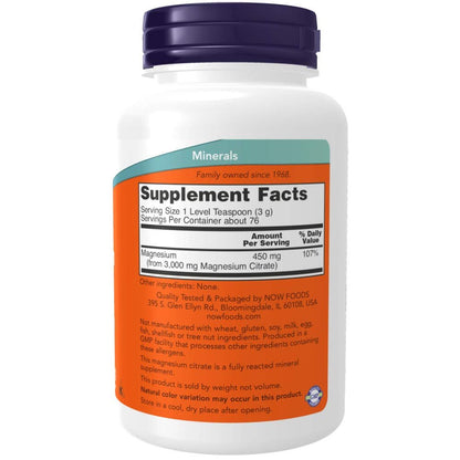 Now Magnesium Citrate Powder | 3000mg Per Serving | 75 Servings per Container | 8oz/227g Exp 11/2028 - Ome's Beauty Mart