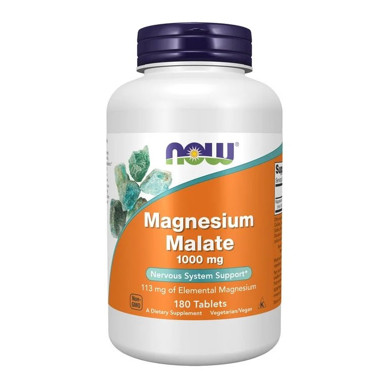 NOW Magnesium Malate 1000mg | Nervous System Support | 180 Tablets Exp 04/2029 - Ome's Beauty Mart