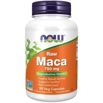 Now Raw Maca 750 mg | Raw, Gelatinized | Healthy Sexual Activity | Supports Fertility | 90 Veg Capsules Exp 01/2028 - Ome's Beauty Mart