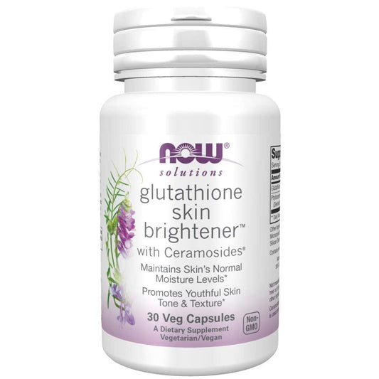 NOW Solutions, Glutathione Skin Brightener with Ceramosides® | Moisturizing and Illuminating | 30 Veg Capsules Exp 11/2025 - Ome's Beauty Mart