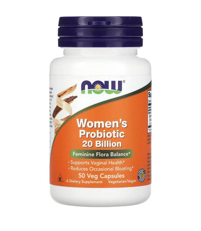 NOW Women's Probiotic 20 Billion CFU | Supports Vaginal Health | Maintains Feminine Floral Balance | Reduces Occasional Bloating | 50 Veg Capsules Exp 01/2026 - Ome's Beauty Mart