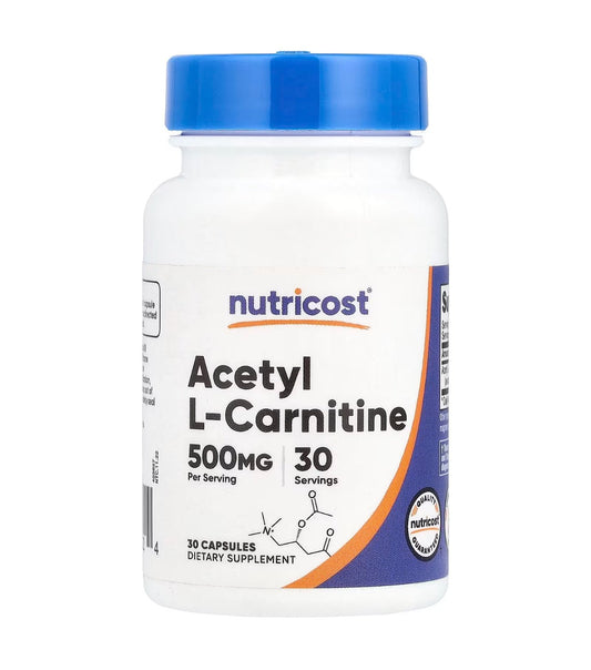 Nutricost Acetyl L - Carnitine 500mg | Boosts Cellular Energy | Supports Brain and Nerve Cell Function | 30 Capsules Exp 07/2027 - Ome's Beauty Mart